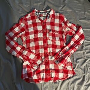 Women’s Abercrombie and Fitch Red and White Checkered Button Down Plaid Shirt